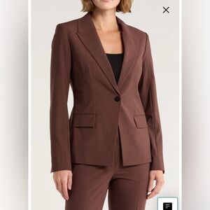 Theory Wool Sevo Peak Lapel Fitted Single Button Blazer Copper Rust Brown Size 0